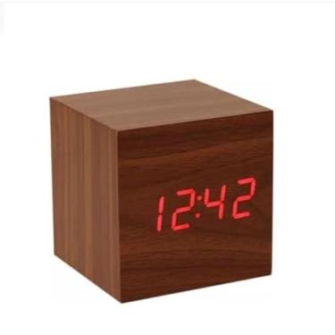 Imagem de Relógio Despertador Digital Cubo Led Mesa Sound Control (Marrom/Preto/Creme) (Marrom)