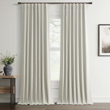 Imagem de Cortinas blackout 100% blackout 2 painéis de comprimento 2 painéis estilo fazenda quarto cortinas para sala de estar cortinas pretas neutras de linho sintético texturizado 132 x 96 comprimento bolso