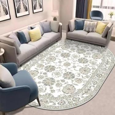Imagem de Tapete oval para sala de estar, sofá, decoração retrô, mesas de centro, tapetes laváveis (3,2 x 6,5 pés (100 x 200 cm)/flanela-5)