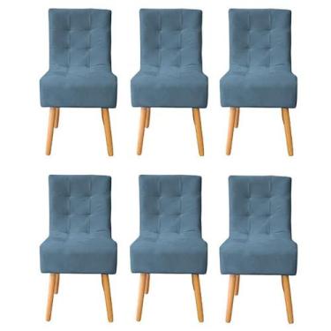 Imagem de Kit 6 Cadeiras De Jantar Estofadas Reforçada Decorativa Liz Suede Azul