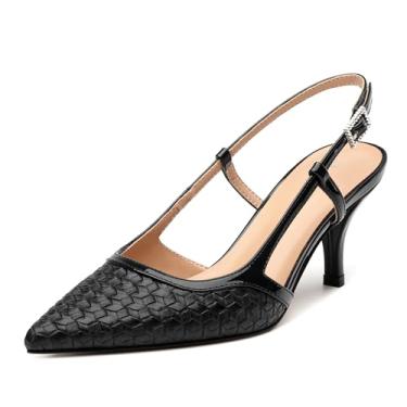 Imagem de Heisnemca Sapato feminino de salto alto, bico fino, patente de salto médio, tira no tornozelo, sapatos femininos em relevo, vestido de festa, escritório, 6,3 cm, Patente preta, 38