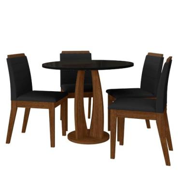Imagem de Sala De Jantar Redonda Fontana Com 4 Cadeiras Freij/preto/preto - Ma Freijó/preto/preto