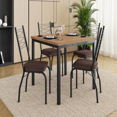 Imagem de Conjunto de Mesa para Cozinha com 4 Cadeiras Preto/Madeira Imbuia/Demolição