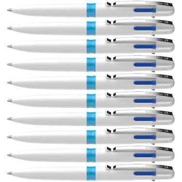 Imagem de Schneider Take 4 canetas esferográficas multicoloridas (4 cores, recargas substituíveis, plástico reciclado) branco/azul claro, pacote com 10