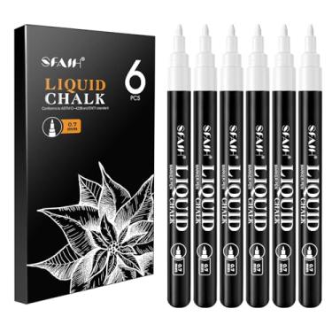 Imagem de SFAIH Marcadores brancos de giz líquido – pacote com 6 marcadores de quadro negro apagáveis a seco para placas, janelas, vidros, canetas de giz com 20 etiquetas de quadro-negro, pontas reversíveis -