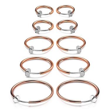Imagem de JewelrieShop Brincos de argola com clipe para mulheres, piercing de nariz falso, lábio falso, cartilagem falsa, brincos de argola sem fim, lóbulos masculinos (5 pares, 13 mm-25 mm, cores mistas
