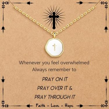 Imagem de Colar de cruz para mulheres cristãs religiosas joias de ouro batismo primeira comunhão confirmação aniversário dia das mães presentes para mulheres, Aço inoxidável, Sem Pedra Preciosa