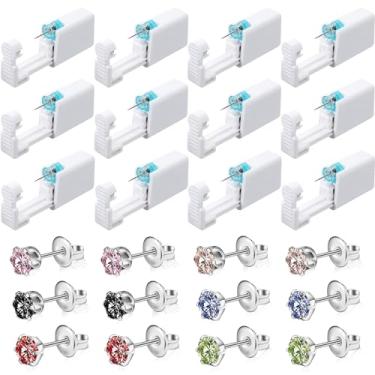 Imagem de Kit de piercing de orelha descartável com 12 peças, kit de piercing portátil em casa, kit de piercing para uso doméstico, pistola de piercing próprio, orelha furada, ferramentas de piercing de orelha, 12 brincos para homens e mulheres
