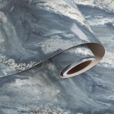 Imagem de VaryPaper Papel de parede de mármore cinza azul brilhante de 39,9 cm x 800 cm, papel de contato de mármore à prova d'água para mesa, mesa, cozinha, papel de parede de granito removível para banheiro e