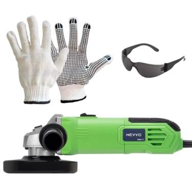Imagem de Esmerilhadeira Angular Lixadeira 500W 11000 Rpm 220V Com Empunhadeira Auxiliar Corte e Desbaste NEVVO + Kit EPI Luva Pigmentada e Óculos de Segurança