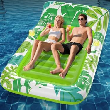 Imagem de CACSPS Espreguiçadeira inflável para piscina – Banheira bronzeadora 4 em 1, boia para banhos de sol, tapete flutuante para adultos, cama de água inflável, acessório para piscina (GG)