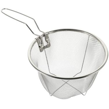 Imagem de Cesta de fritura de aço inoxidável: cesta de filtro frito com alça dobrável - Ferramenta de cozinha para alimentos fritos (redondo/7 polegadas)