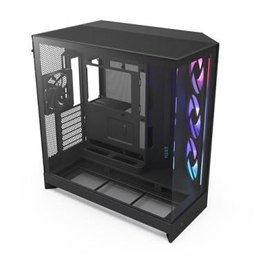Imagem de NZXT H9 Flow RGB (2025) – Caixa de PC com fluxo de ar de torre média ATX de câmara dupla grande – Inclui 1 unidade de ventilador RGB de 420 mm e 1 ventilador de 120 mm – Suporte de radiador de 420 mm