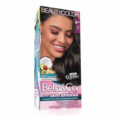 Imagem de Kit Tintura Sem Amônia Bela E Cor 4.0 Castanho Médio Beauty Color