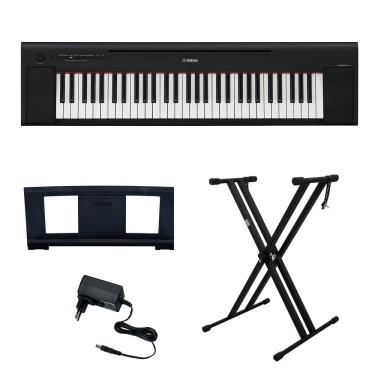 Imagem de Kit Piano Digital NP 15B Piaggero Preto 61 Teclas com Fonte Bivolt Yamaha e Suporte em X