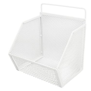 Imagem de Cestas de Arame Penduradas de Metal Organizador Cestas Penduradas Com Forte Adesivo Aberto Suspensão Multiuso para o Berçário Berçário Lavanderia Metal Arame (Branco)