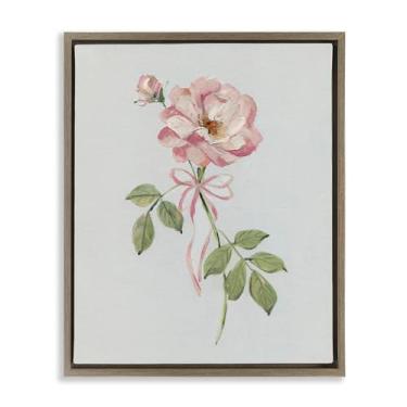 Imagem de Stupell Industries Zinnia rosa com fita marrom moldura flutuante arte de parede design por Sally Swatland, 25 x 31