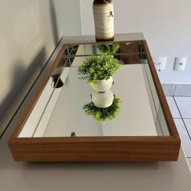 Imagem de Bandeja Espelhada MDF para Mesa, Bar, Aparador, Taças, Bebidas, Decoração (cor Madeira laminado)