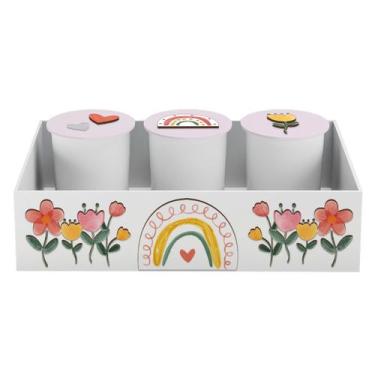 Imagem de Trio de Potes e Bandeja Kit Higiene MDF Sunshine Arco Íris - Neném na 