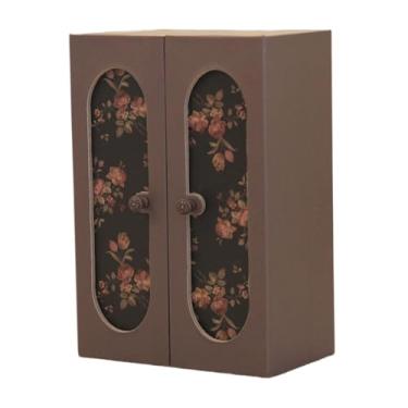 Imagem de Esquirla Guarda-roupa de casa de bonecas 1:12 com 3 mini cabides, armário, paisagem, móveis de casa de bonecas, acessórios para crianças, meninas e meninos, Marrom