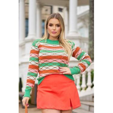 Imagem de Blusa Tricot Manga Longa Geométrica Listrada F081 - Vitrine Colleciton