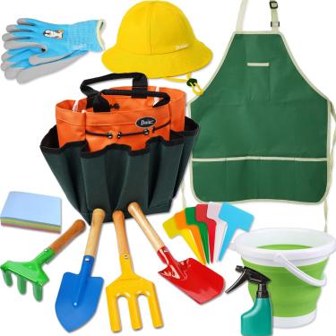 Imagem de Kids Gardening Set -Real Metal Gardening Tools Kit for Children Includes Sturdy Shovel,Rake,Fork,Trowel,Kid Garden Kit with Sun Hat,Apron,Gloves,Tote Bag,Sprayer and Bucket,Outdoor Gardening Gifts