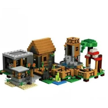 Imagem de Kit de Construção Vila Rústica, Conjunto de Blocos de Montar com Casas e Cenário de Aldeia, Brinquedo Educativo