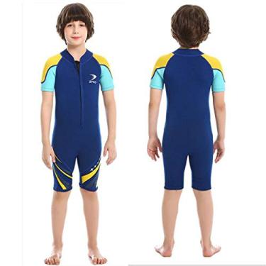 Imagem de ZCCO Macacão infantil de neoprene de 2,5 mm, manga curta, roupa de mergulho para meninos e meninas, Azul, Large