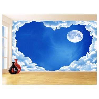 Imagem de Papel De Parede 3D Céu Azul Nuvens Lua Coração 3,5M Nsk125