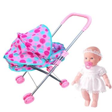 Imagem de Kit Boneca Baby 1ª Oração Brinquedo Carrinho Berço Passeio - DM Toys