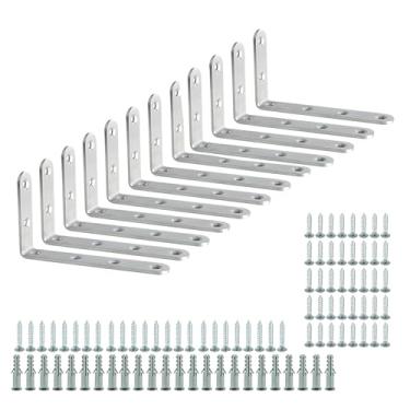 Imagem de Alise 12 peças de suportes de prateleira flutuantes, suporte de canto em L resistente, suporte de canto de junta de canto de aço inoxidável de 12 cm x 7.6 cm para prateleiras de suporte suspensas