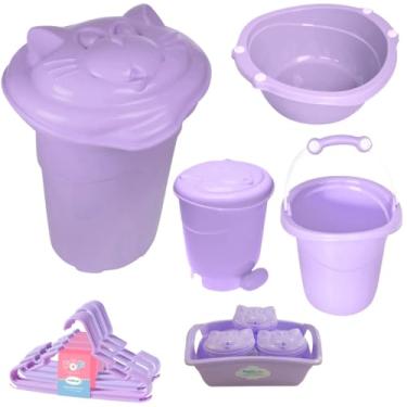 Imagem de Kit 10 peças Cesto de Roupas Bebê Bacia Balde Lixeira Organizador Cabides Plastibaby (Lilás)