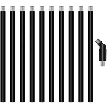 Imagem de MAYOMAJO 10 Peças De Hastes Extensão Roscadas M10 12 Polegadas, Fixação Iluminação E Kits Adaptadores Teto Inclinado 180 Graus Para Luminárias Pendentes, Ilha, Lustres (Preto)