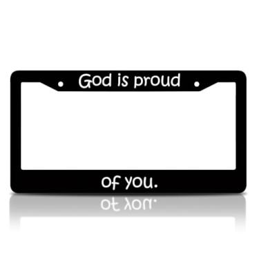 Imagem de Moldura de placa de carro de 15 x 30 cm com citação God is Proud of You com 2 furos e parafusos - Molduras divertidas para acessórios de carros - Molduras decorativas de alumínio para placa de carro