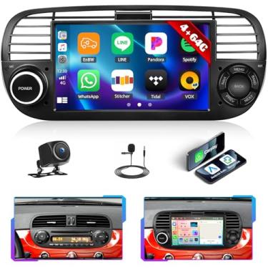 Imagem de [4+64G] Estéreo de carro Android de 8 núcleos para Fiat 500 2007-2015 com carro sem fio e Android Auto, rádio automotivo de 17 polegadas com link espelhado, Bluetooth, FM/RDS, rádio WiFi, GPS, SWC