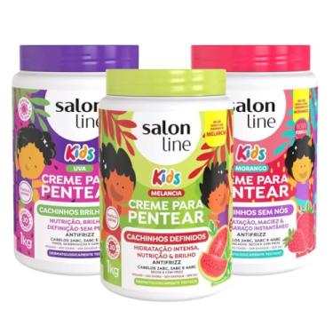 Imagem de Kit com 3 Cremes para Pentear Kids Morango, Uva e Melancia 1Kg Salon Line