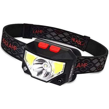 Imagem de Lanterna de cabeça, farol de LED recarregável por USB de 1500 lúmens com indicador de bateria, COB ultraleve, à prova d'água, 8 modos, sensor de movimento, luz de trabalho com luz vermelha (1 peça)