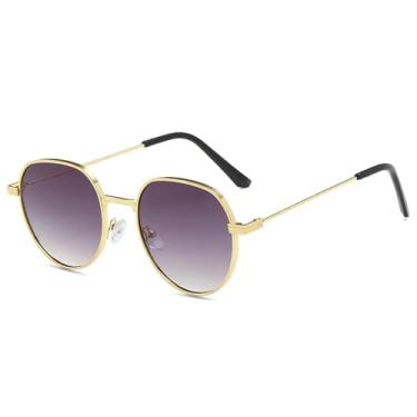 Imagem de Óculos de sol de metal com armação redonda, moda feminina e masculina, clássico, retrô, para áreas externas, para dirigir, UV400 (cinza com degradê dourado)