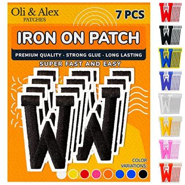 Imagem de Oli and Alex Iron On Letters 6 cm - 7 peças de W preto adesivos letras para roupas - Super cola - sem necessidade de costura - Alfabeto bordado futebol time escola universidade - preto, W