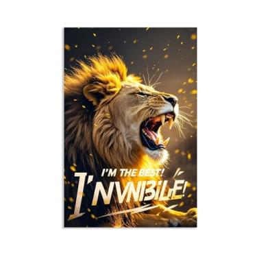 Imagem de Arte inspiradora de parede de escritório Sunshine Gold Frameden Lion King rugindo em tela pôsteres inspiradores de animais citações motivacionais imagens para decoração de parede de quarto masculino