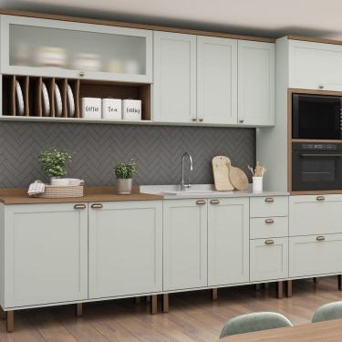 Imagem de Cozinha Completa 5 Módulos Iluminata Verde Mint/Ébano
