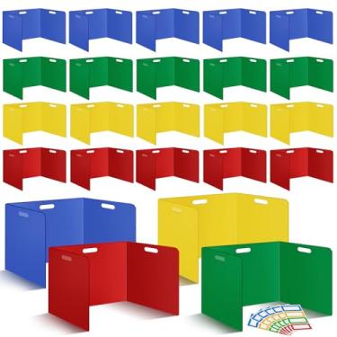 Imagem de Pacote com 24 divisórias de mesa para estudantes 35,5 × 43,5 × 35,5 cm plástico durável e à prova d 'água pastas de privacidade pretas blindadas divisórias de teste com painéis de privacidade de sala