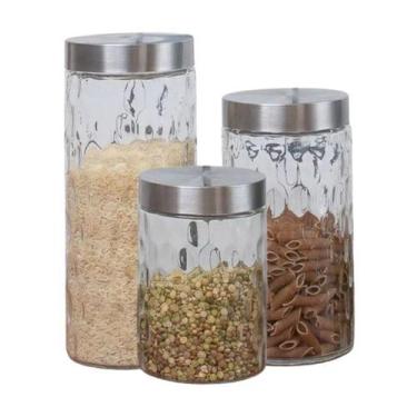 Imagem de Kit 3 Potes De Vidro Com Tampa Em Inox 870Ml/1260Ml/2130Ml - Fratelli