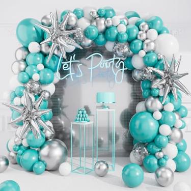 Imagem de Deiiom Kit de guirlanda de arco de balões azul-petróleo - balão branco metálico prata confete balão 127 peças para chá de bebê, revelação de gênero, aniversário de meninos, casamento, formatura