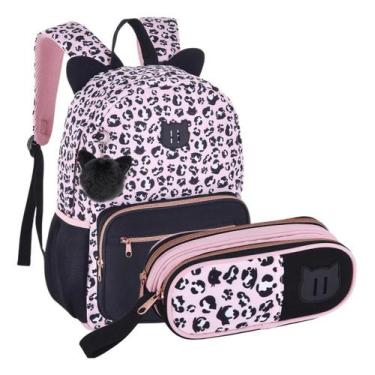 Imagem de Kit Mochila De Costas Com Estojo Rosa Oncinha Uatt Clio - Clio Style