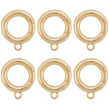 Imagem de SUNNYCLUE 1 caixa 6 peças real banhado a ouro 18K chaveiro fecho de mola anel O ring 16 mm redondo metal snap fivela chaveiro gatilho mola com fecho de argola chaveiro para chaveiros faça você mesmo