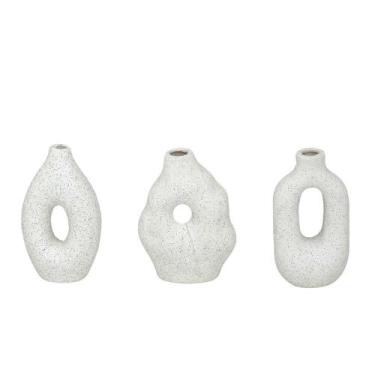 Imagem de Jogo 3 vasos decorativos cerâmica 13 cm branco espressione