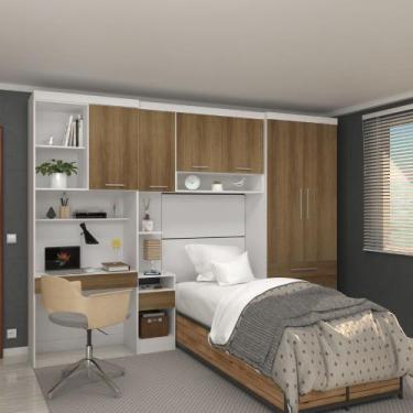 Imagem de Quarto Modulado Solteiro 313cm 6 Portas 4 Gavetas Alpes Luciane, Branc