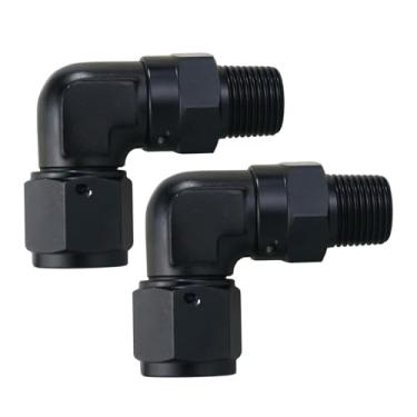 Imagem de 6AN fêmea para tubo giratório de 90 graus NPT 1/4-18 adaptador de alumínio preto, pacote com 2