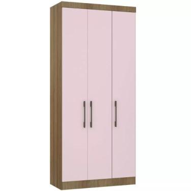 Imagem de Guarda-roupa Modulado 101,5cm 3 Portas Paris Luciane, Avelã/Rosa